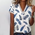 thumbnail image 1 of ICHUANYI Clearance Women's Fashion Printing Casual V-neck Lace Short Sleeve Loose T-shirt Tops(Blue, S) ICHUANYI WER2023081401004, 1 of 8
