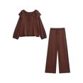 thumbnail image 2 of HH TRAF Otoño Mujer Conjunto de punto de 2 piezas Moda Sólido Cuello redondo Lazo Cordón Top + Cordón Cintura elástica Pantalones largos casuales Mujer, 2 of 5