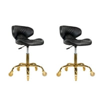 Set of 2 HugoII Nail Technician Stool Adjustable Height 19"-25", Rolling Chair for Nail Salon, Manicurist and Makeup Tattoo Studio, Black Gold