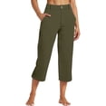 thumbnail image 2 of Inglocry Linen Capri Pants Women 2026 Spring Summer Casual Lightweight Petite Elastic Waist Straight Leg Capris with Pockets Army Green XL, 2 of 7