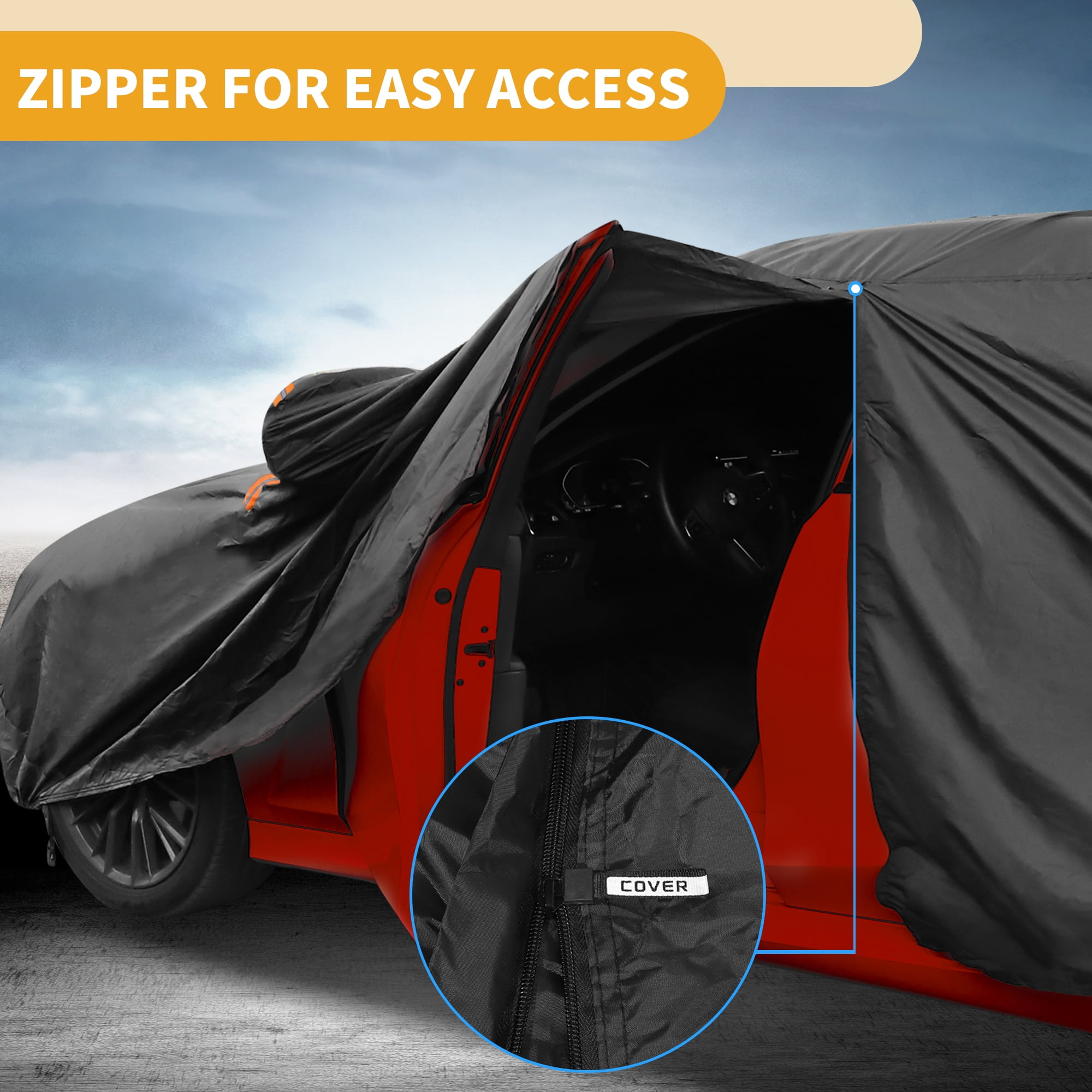 Unique Bargains 1 Pc Car Cover Protection Black 163.39"x68.90"x51.18"