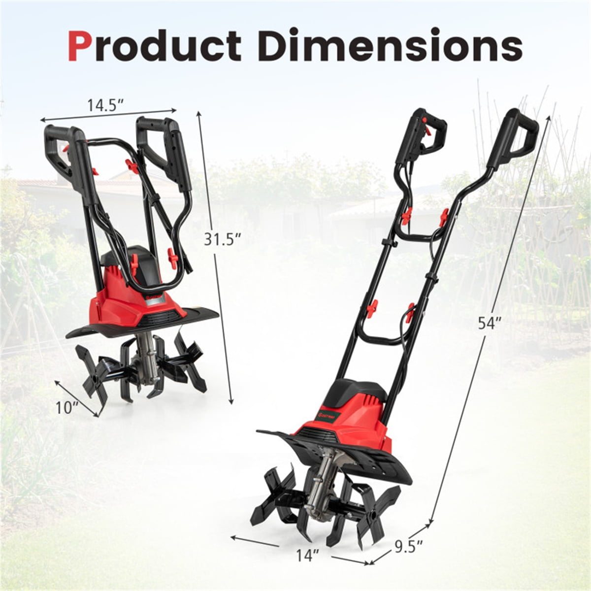 10 Amp Electric Tiller - 1200W Garden Cultivator with 4 Blades 14" Working Width & 9" Depth 380 RPM Foldable Handle & Safety Switch Corded Soil Tiller for Home Gardening