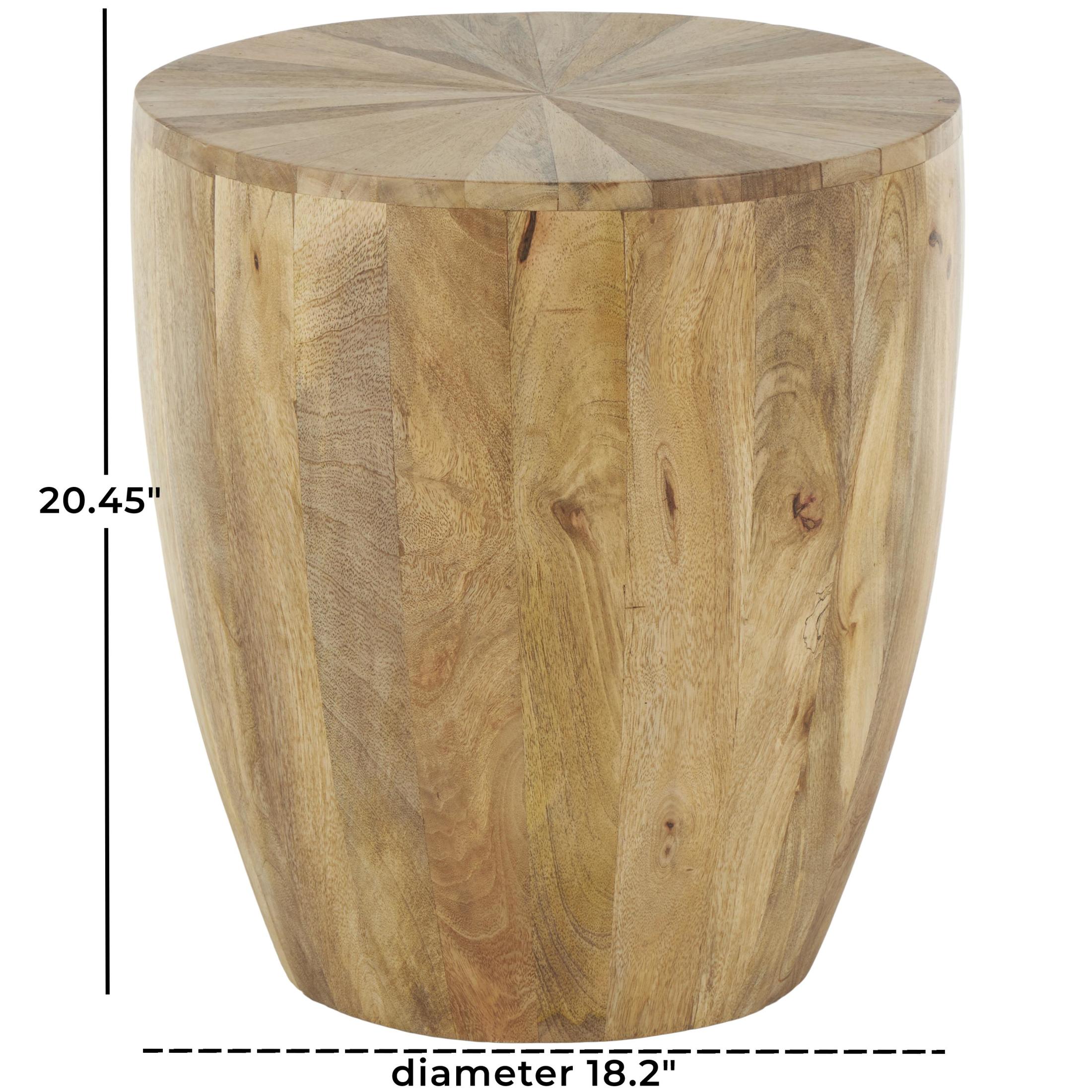DecMode 18" x 20" Brown Mango Wood Handmade Drum Accent Table, 1-Piece