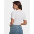 thumbnail image 6 of Women's Crew Neck Ribbed Fitted Shirt Basic Short Sleeves Summer T Shirt Tops, 6 of 7