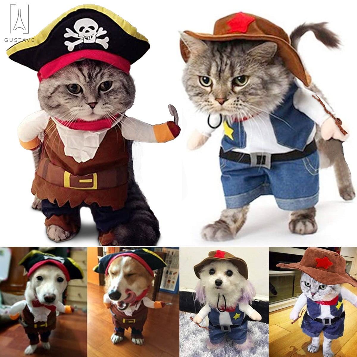 GustaveDesign Halloween Dog Cat Clothes, Funny Cowboy Jacket Suit For Small  Dogs & Cats Dressing up Clothes Christmas Halloween Party Apparel 
