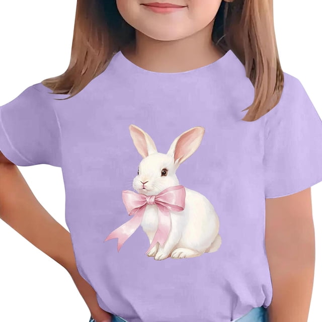 Camiseta de Manga Corta Crop Top para Niños de Pascua de Manga Corta Impresa con Suave 95% Poliéster 5% Spandex, Cuello Redondo Casual Versátil Top para Niños Diario