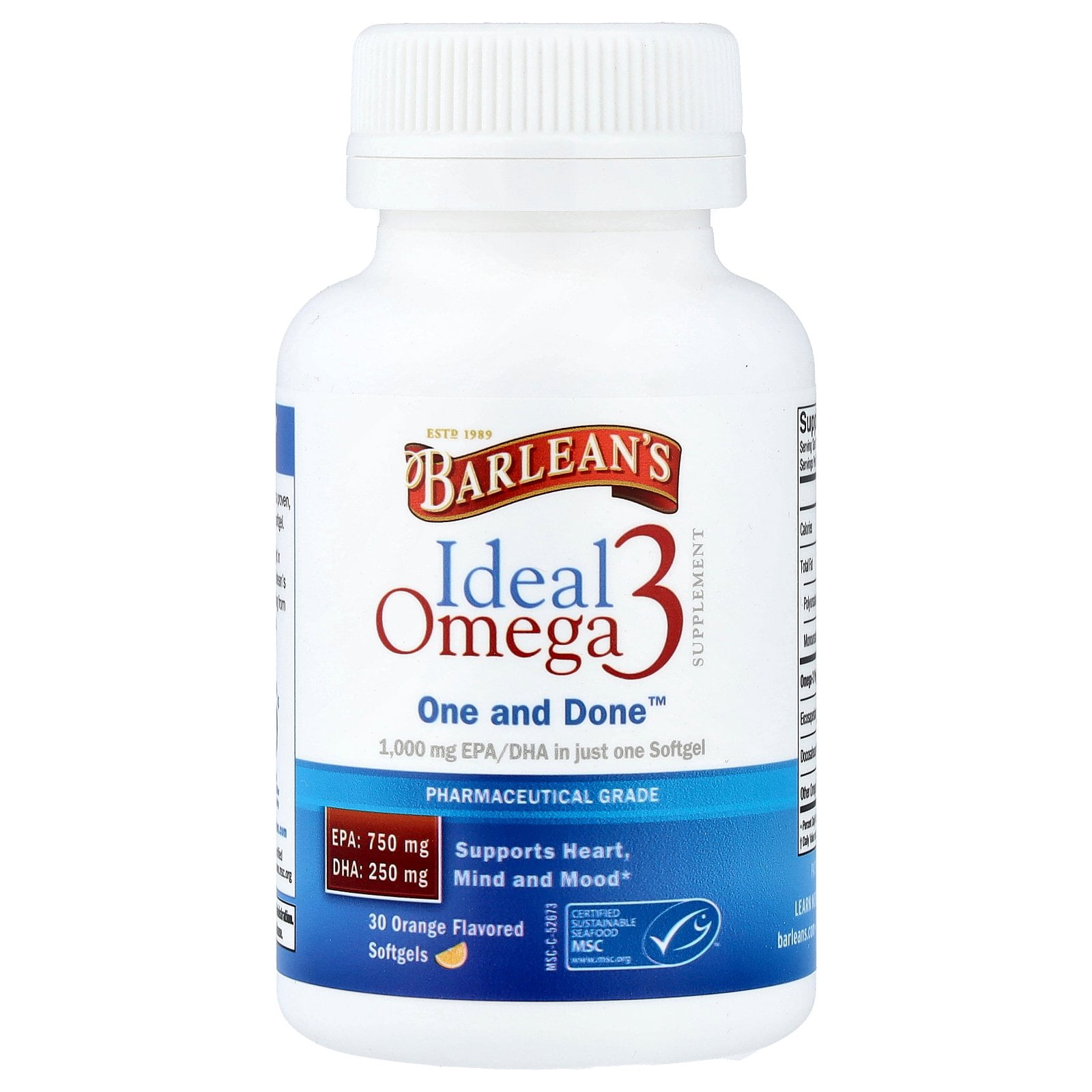 Barlean's Ideal Omega 3, Orange, 30 Softgels
