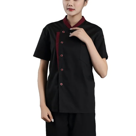 

Chef Short Sleeve Breathable Breasted Cooking Clothes Catering Uniform Summer Bakery Unisex Workwear Restaurant Kitchen Black L