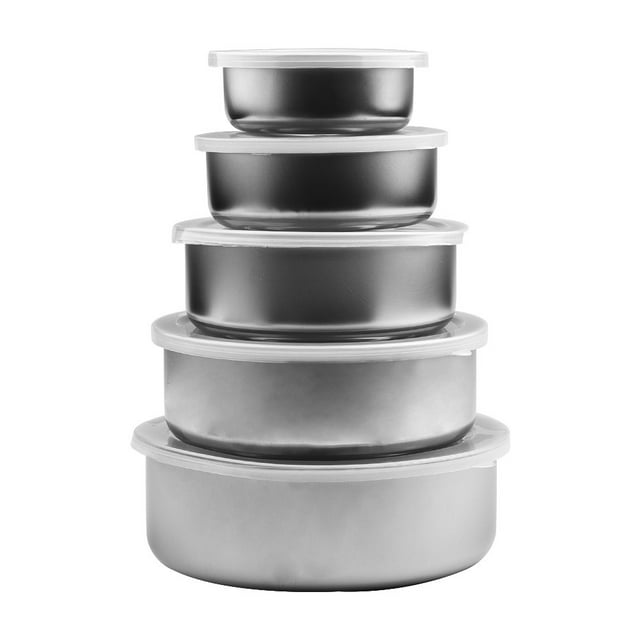 Ruibeauty Fresh-Keeping Bowls,Mixing Stainless Steel Food Storage Bowls Fresh-Keeping Boxes with 5 Lids Set,Silver