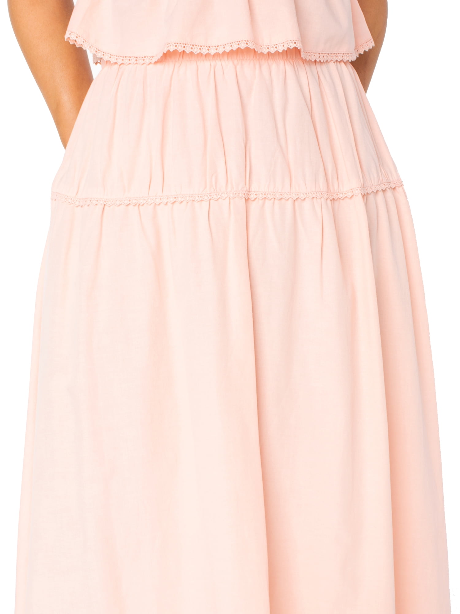 Celebrity Pink Women’s Cotton Tiered Midi Skirt with Lace Trim, Sizes XS-XXL