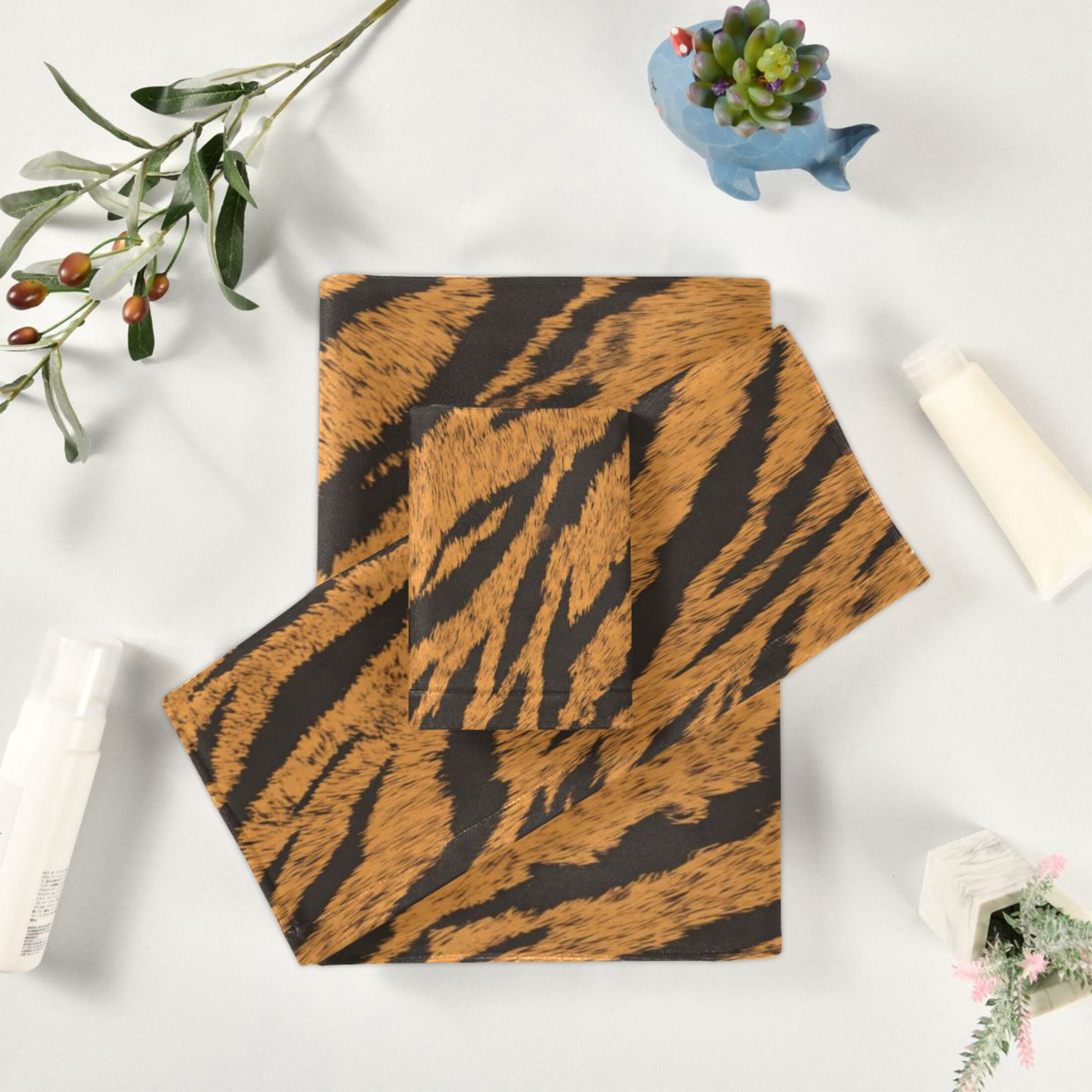 3 Piece Bath Towels Set Bath Towel, Hand Towel and Face Towel for Bathroom, Gym, Hotel Tiger Stripes Pattern
