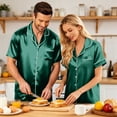 thumbnail image 6 of Couples Matching Pajamas Sets Women Satin Short Sleeve Sleepwear Button Down Casual Wear Pjs Set Baggy Soft Nightwear, 6 of 6