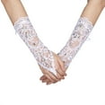 thumbnail image 2 of Scalloped Flower Lace Mesh Rhinestone Fishnet Gloves Fingerless Lace Gloves Wedding Gloves For Bride Accessory Wedding Prom Party, 2 of 7
