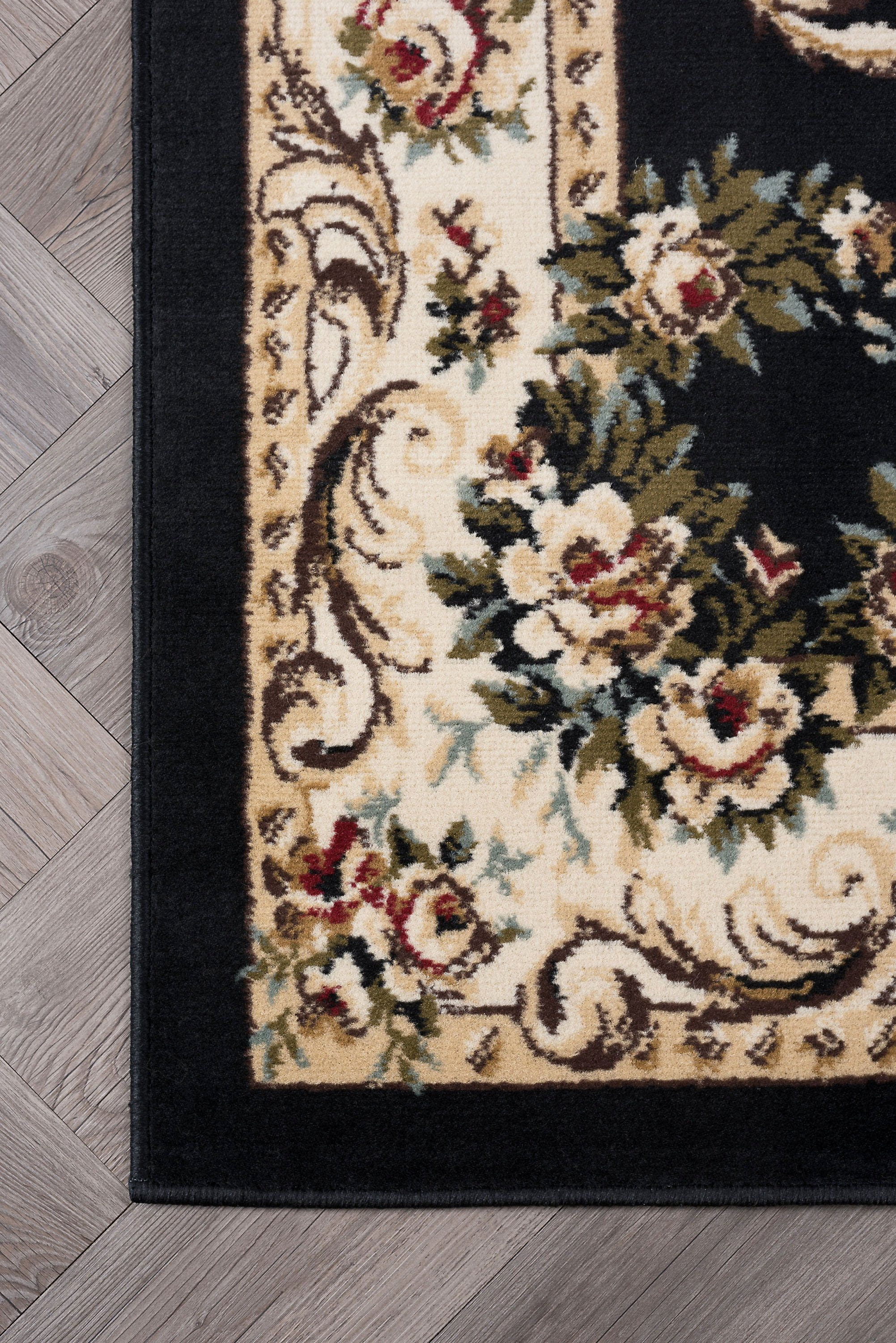 Traditional 9x13 Area Rug (9'3'' x 12'6'') Floral Black, Beige Living Room Easy to Clean