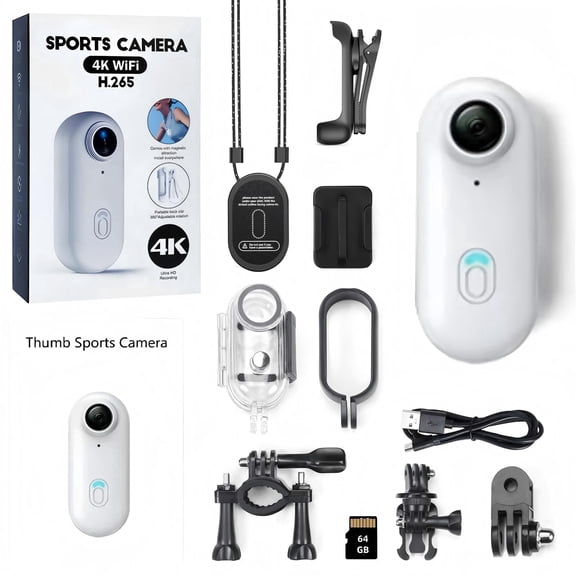 NUISK 4K Thumb Camera Mini Magnetic Wearable Action Camera - 4K POV Sport Camera for Vlogging, Waterproof, Compatible with Insta360 Style Mounts.