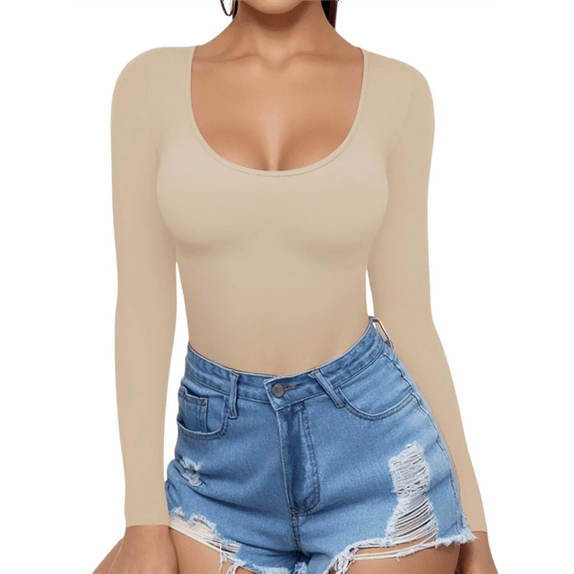 Womens Scoop Neck Long Sleeve Slim Fit T Shirt Tunic Tops Tee XL