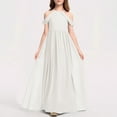 thumbnail image 5 of Fesfesfes Girl's Long Maxi Performance Dress Solid Color Breathable A-Line Dresses for Kids,Elegant Casual Holiday Dress,Princess Style Flared Dress(White,3-4 Years), 5 of 5