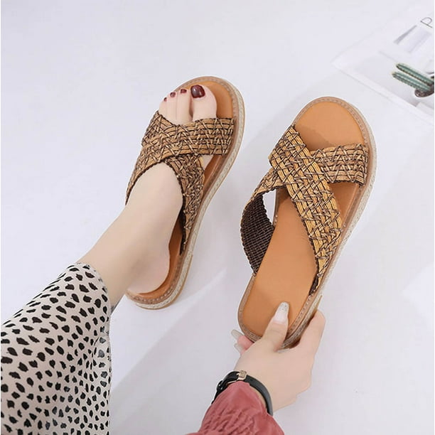 Pantuflas de fondo plano para mujer tejidas informales de tendencia cómoda de nuevo estilo de verano Wmkox8yii hj789