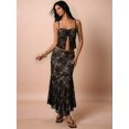 thumbnail image 6 of Women's 2 Piece Outfit Lace Trim Tie Front Camisole Top Maxi Skirts Set Black S, 6 of 10