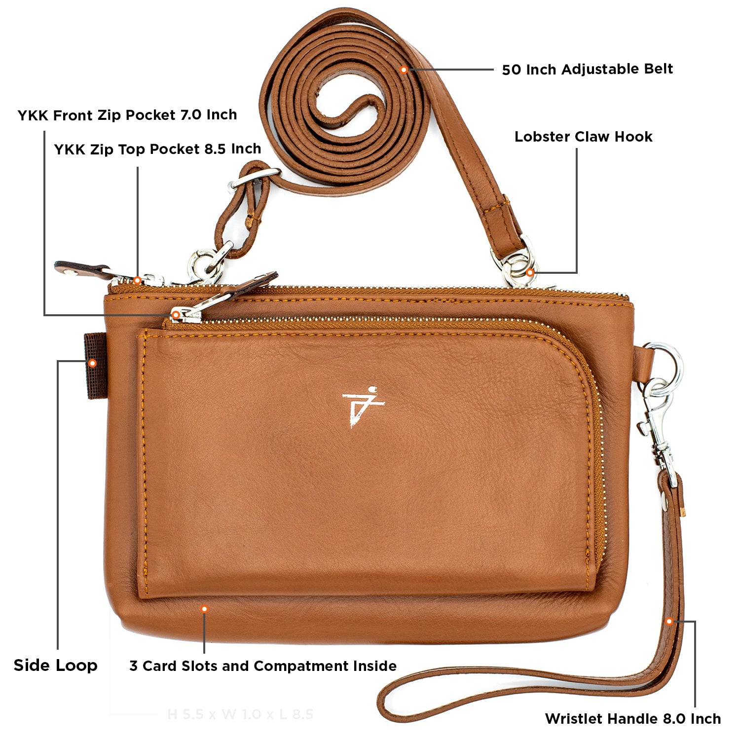 Leather Crossbody Bag Tan Everyday Waist Loop Purse for Women by Juzar Tapal Collection - J151
