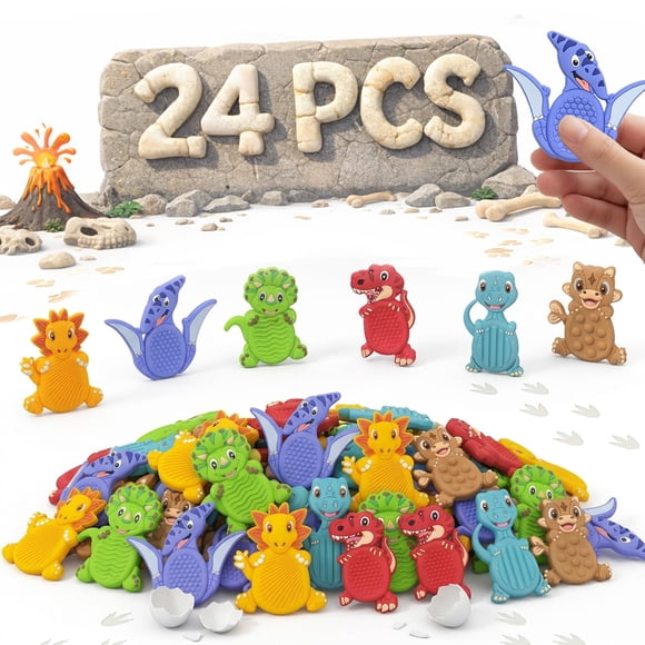 Piedra sensorial de dinosaurio para aula infantil, paquete de 24 con tarjetas