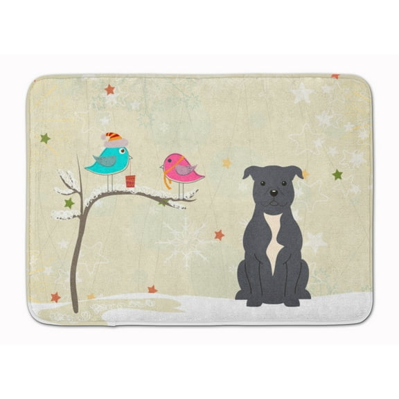 Christmas Presents between Friends Bull Terrier - Blue Machine Washable Memory Foam Mat