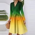 thumbnail image 4 of WTOBBY Women's Fashion Casual V-Neck Long Sleeve Waist Gradient Print Midi Dress Ombre Color Effect for Modern Look Flowy Silhouette with Tie Detail Perfect Transitional Dress,Green S, 4 of 5