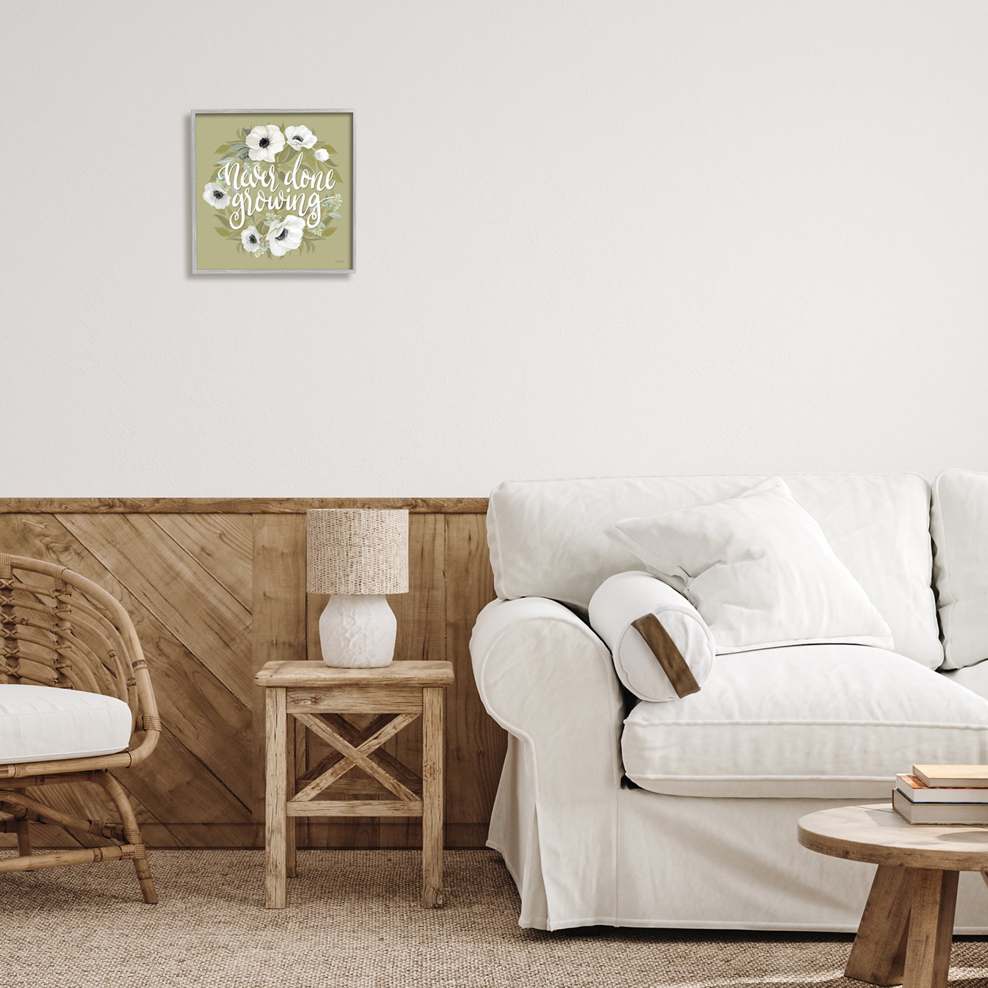 Stupell Industries Never Done Growing Spring Floral Sentiment White Poppies, 12 x 12, Design by House Fenway