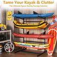 thumbnail image 6 of Heavy Duty Freestanding Kayak Storage Rack, 4-Tier Adjustable Kayak Rack for Garage, Indoor & Outdoor, Holds 4 Kayaks, Canoes, Paddle Boards & Surfboards, with Bungee Cords & Stable Triangle Base, 6 of 7