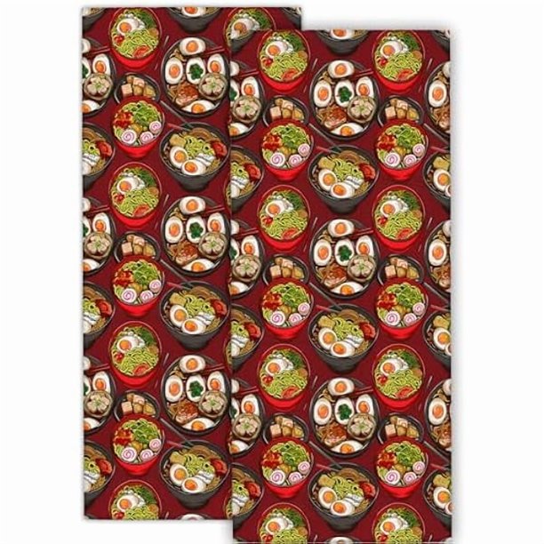wonima44 Delicious Ramen Hand Towels for Bathroom 2 Pack,Soft Absorbent Polyester Towel for Spa Bath Gym Kitchen,Japanese Noodle Bowl Hotel Decorative Handtowels Set Gifts for Food Lovers,14.5x28 Inch