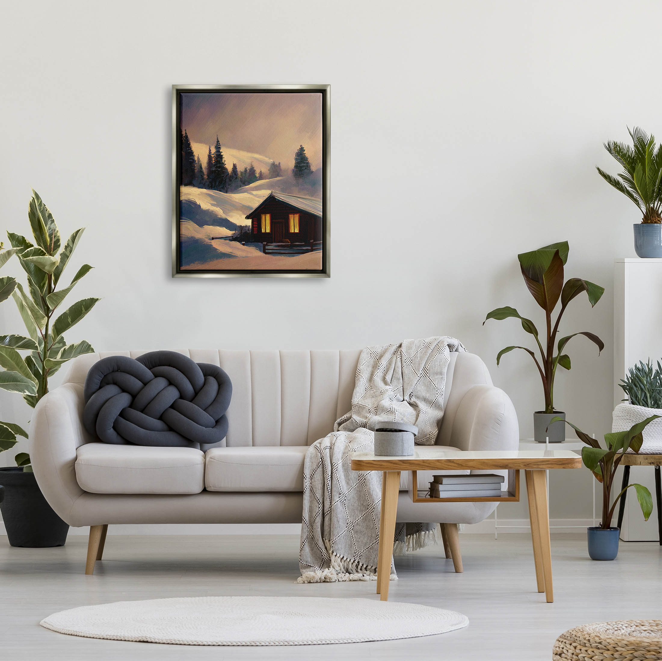 Stupell Industries Niveous Cottage Snow Scene Painting Luster Gray Floating Framed Canvas Print Wall Art, Design by Ziwei Li