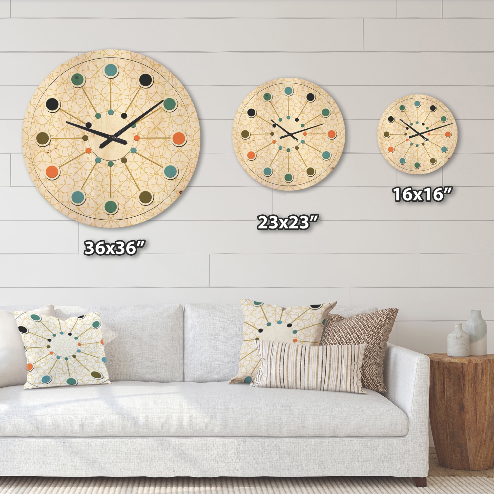 Designart 'Abstract Geometrical Retro Pattern' Mid-Century Modern Wood Wall Clock
