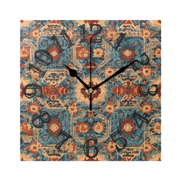 Pattern Traditional and Vintage Wall Clock Square Silent Non Ticking Battery Operated Clock for Home Bathroom Kitchen Bedroom Living Room