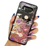 Samsung Galaxy S8 Cute 3D Outerspace Planet Floating Stars Liquid Waterfall Bling Glitter Case Cover