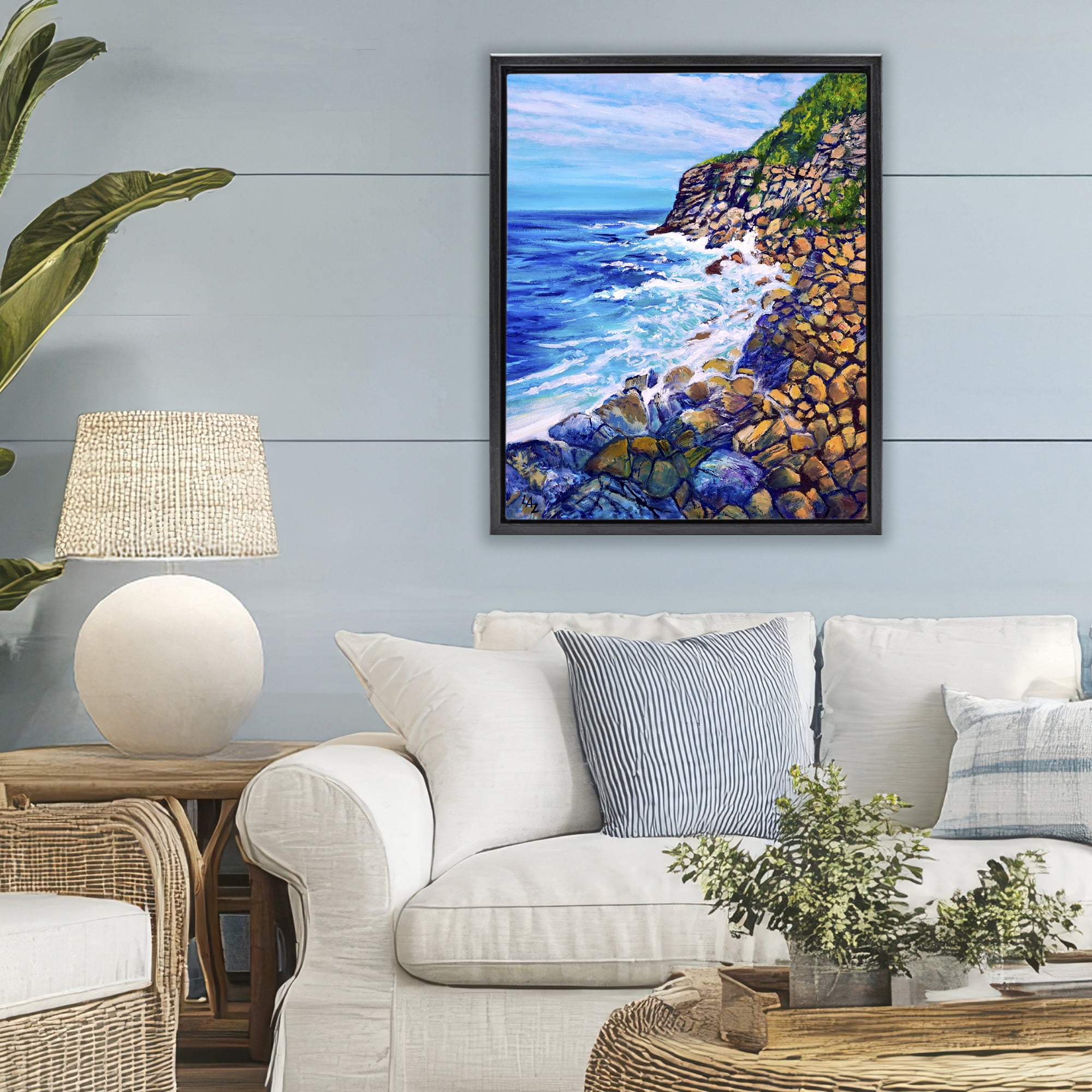 Stupell Industries Cliffside Ocean Spray Black Framed Floater Canvas Wall Art, design by Lee Ann Zirbes
