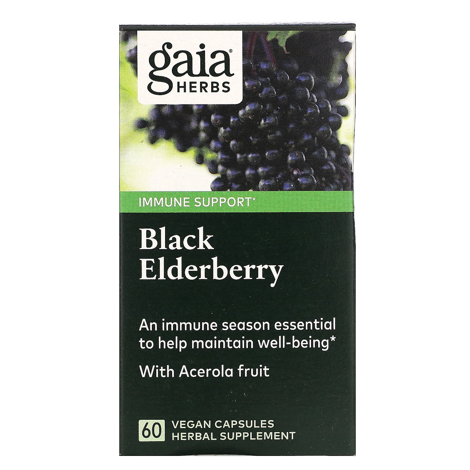 Gaia Herbs, Black Elderberry, Organic Sambucus Elderberry Extract for Daily Immune and Antioxidant Support, Vegan Powder Capsules, 60 Count