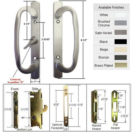 Sliding Patio Door Locks Handles Sliding Glass Patio Door Handle Kit with Mortise Lock and Keepers, A-Position, Centered Latch Lever, Brushed Chrome, Non-Keyed ()