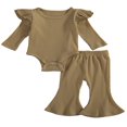 thumbnail image 1 of Newborn Baby Girl Boy Romper Bodysuit Top Ribbed Bell Bottom Pants Set 2Pcs Outfits, 1 of 5