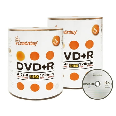 200 Pack Smartbuy 16X DVD R DVDR 4.7GB Logo Top (Non-Printable) Data Video Blank Recordable Disc