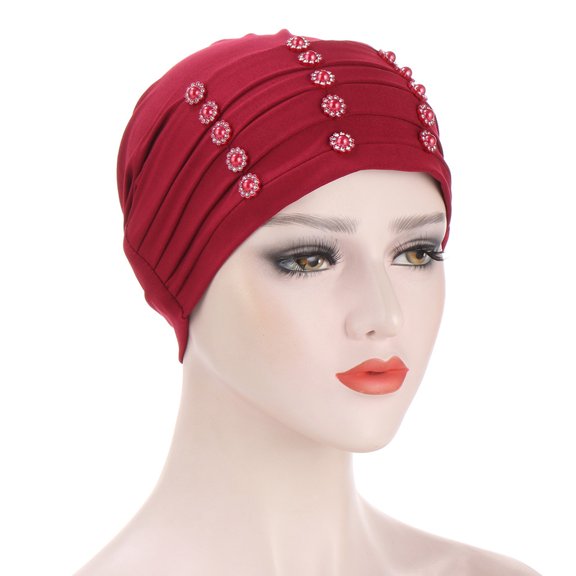 Women Beaded Hair Cover Muslim Bonnet Turban Hat Hijab Cap Chemo Cancer Turbans Islamic Prayer Hats