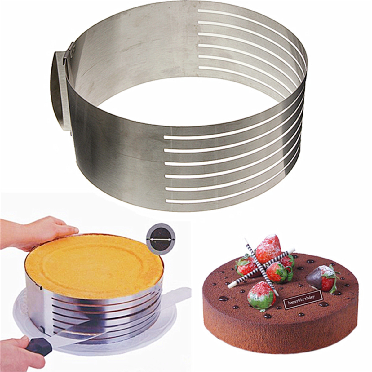 6''8'' Stainless Steel Layer Cake Slicer Kit Mousse Slicing Cake