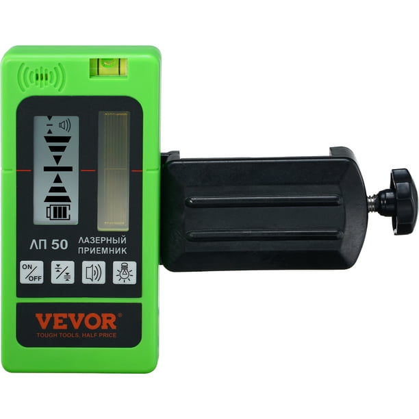 Receptor láser VEVOR para nivel láser, rango de trabajo de 197 pies, detector de haz rojo y láser verde para láseres de línea pulsante, altavoz ajustable y pantalla LCD dual y nivel de burbuja