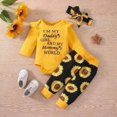 thumbnail image 2 of TOWED22 Newborn Baby Girl Fall Winter Outfits 3 Pieces Clothes Set Long Sleeve Crew Neck Cute Bodysuit Romper Bow Pants Headband Jumpsuit Set(Yellow,6-12 M), 2 of 5