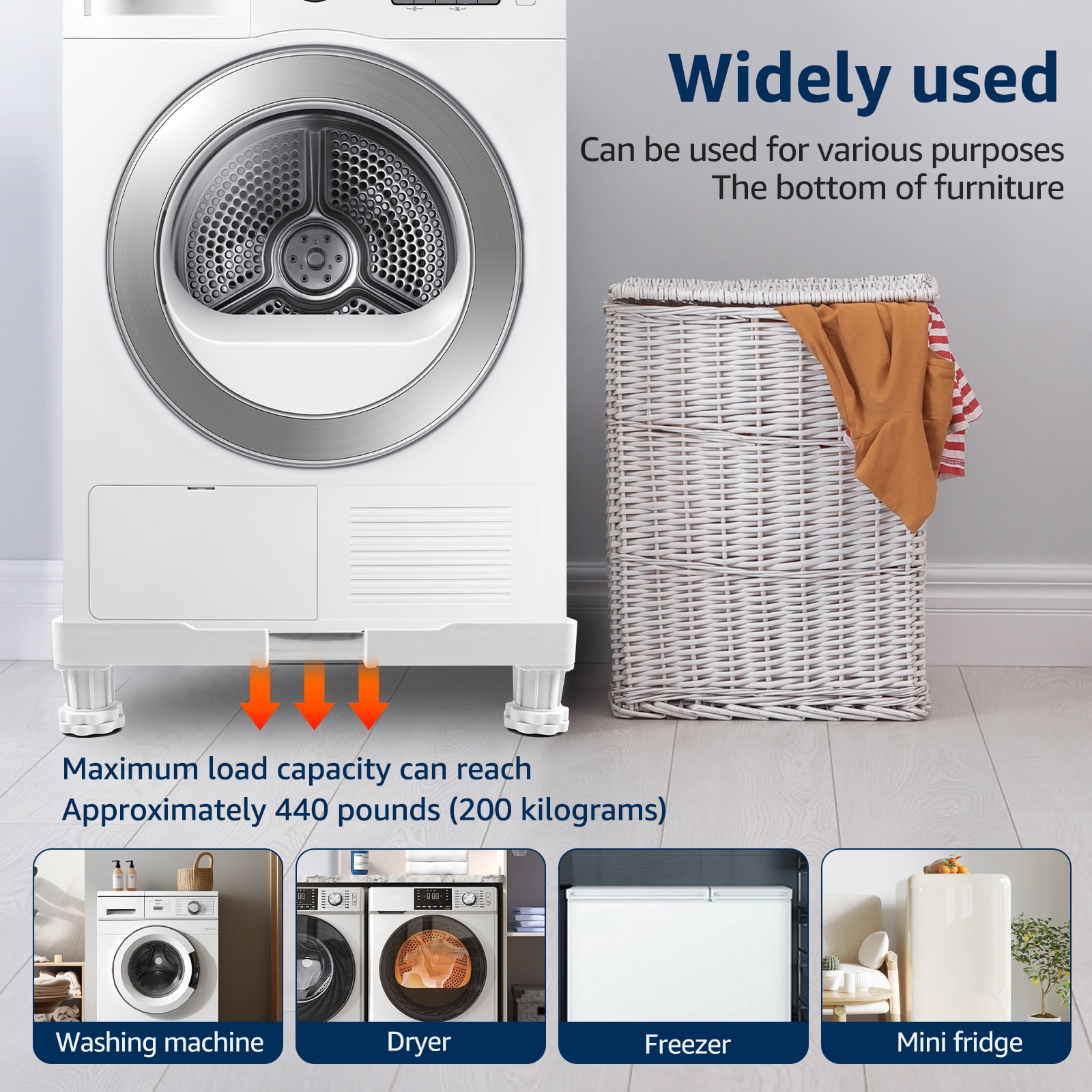 Mini Fridge Stand Adjustable Washer and Dryer Pedestal Lower Noise Washing Machine Stand with Anti Vibration Pads Heavy Duty Refrigerator Stand with 4 Strong Feet for Home Appliance