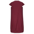 thumbnail image 5 of Bigersell Strapless Dress Fashion Women Summer Casual V-Neck Solid Short Sleeve Cotton Linen Dress Cute Dresses for Teen Girls Women Boho Dresses, Style 20391, Wine XXL, 5 of 8