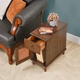 thumbnail image 2 of Small Wood Rattan End Table With Drawer&Cabinet, Vintage Narrow Bedside Table With Door, Slim Sofa Side Table Nightstand for Small Spaces, Living Room, Bedroom-Walnut, 2 of 10