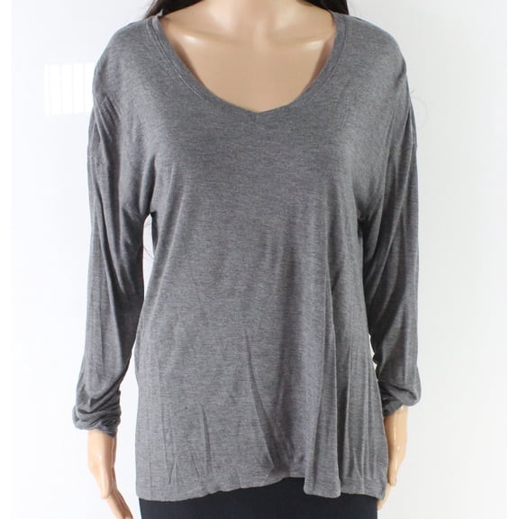 Maison Jules Womens Dropped Shoulder V Neck Heathered Basic Jersey Top Steel Grey Heather S
