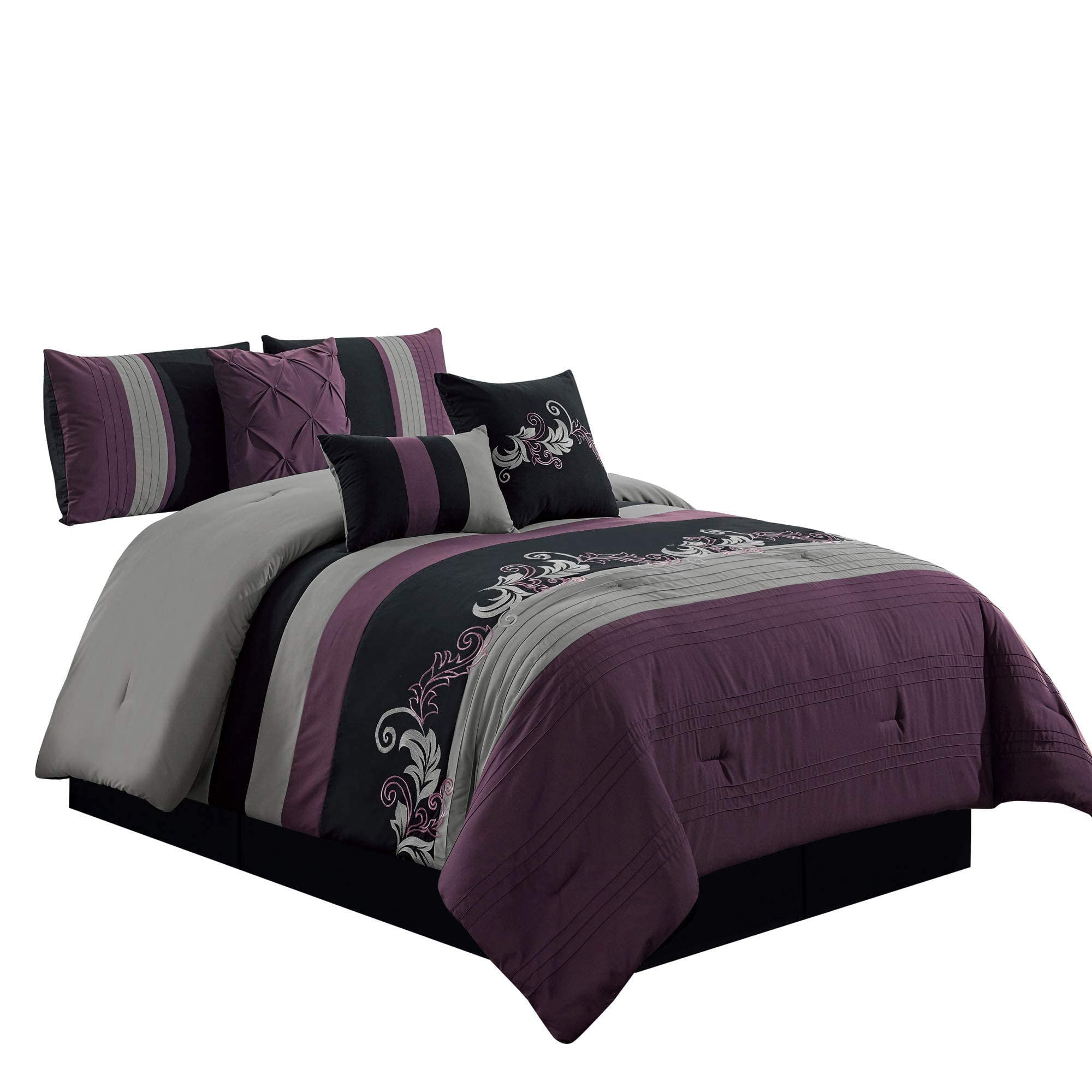 Chezmoi Collection Napa 7-Piece Luxury Leaves Scroll Embroidery Bedding ...