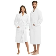 Canadian Linen Turkish Cotton Luxurious Terry Bathrobe, [2 Pieces] Premium Ring Spun Cotton 400 GSM Shawl Collar Housecoat Unisex Sleepwear Couple Hotel Shower Spa Robe for Men Women (Medium, White)