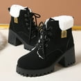 thumbnail image 4 of Lovzfmll Winter Boots for Women, Chunky Military Boots Snow Ankle, Mid Heel Round Toe Metallic Booties Warm Casual Black Boots, 4 of 9